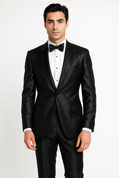 Men's 2 Buttons Suit Shiny ~ Sharkskin Flashy Charcoal Grey or Black or Dark Navy Blue Suit