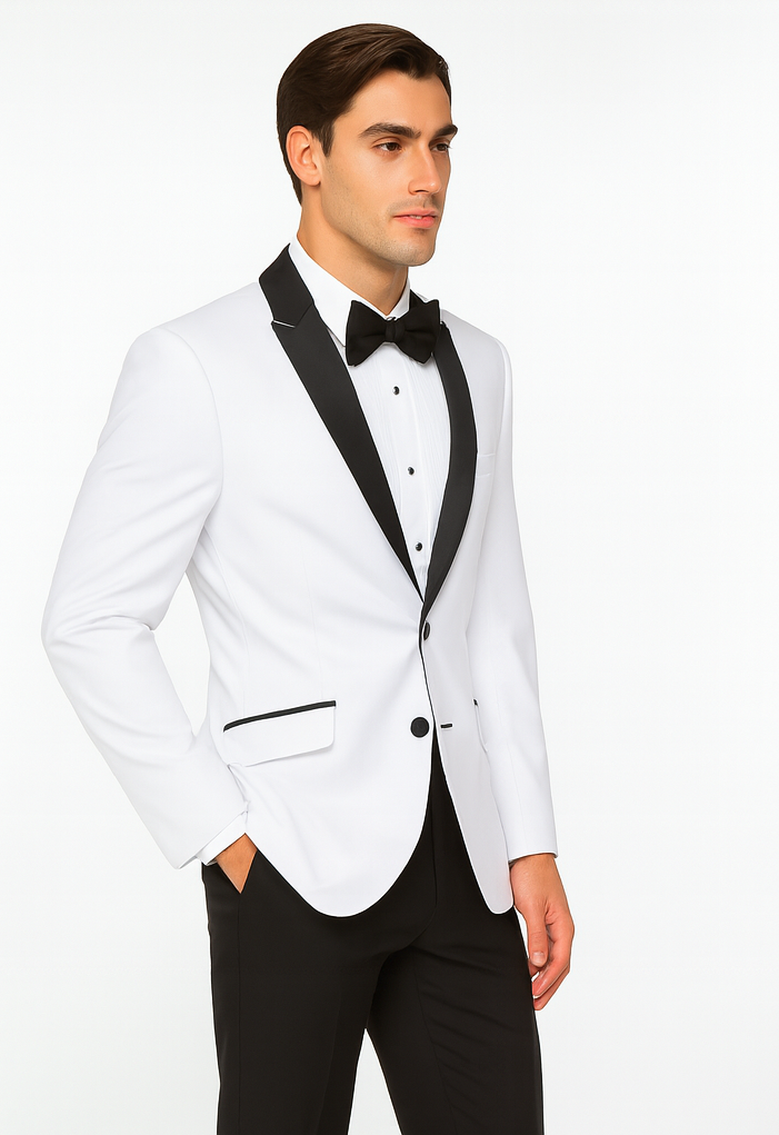 Slim Contrast Peak Lapel White Tuxedo for Men