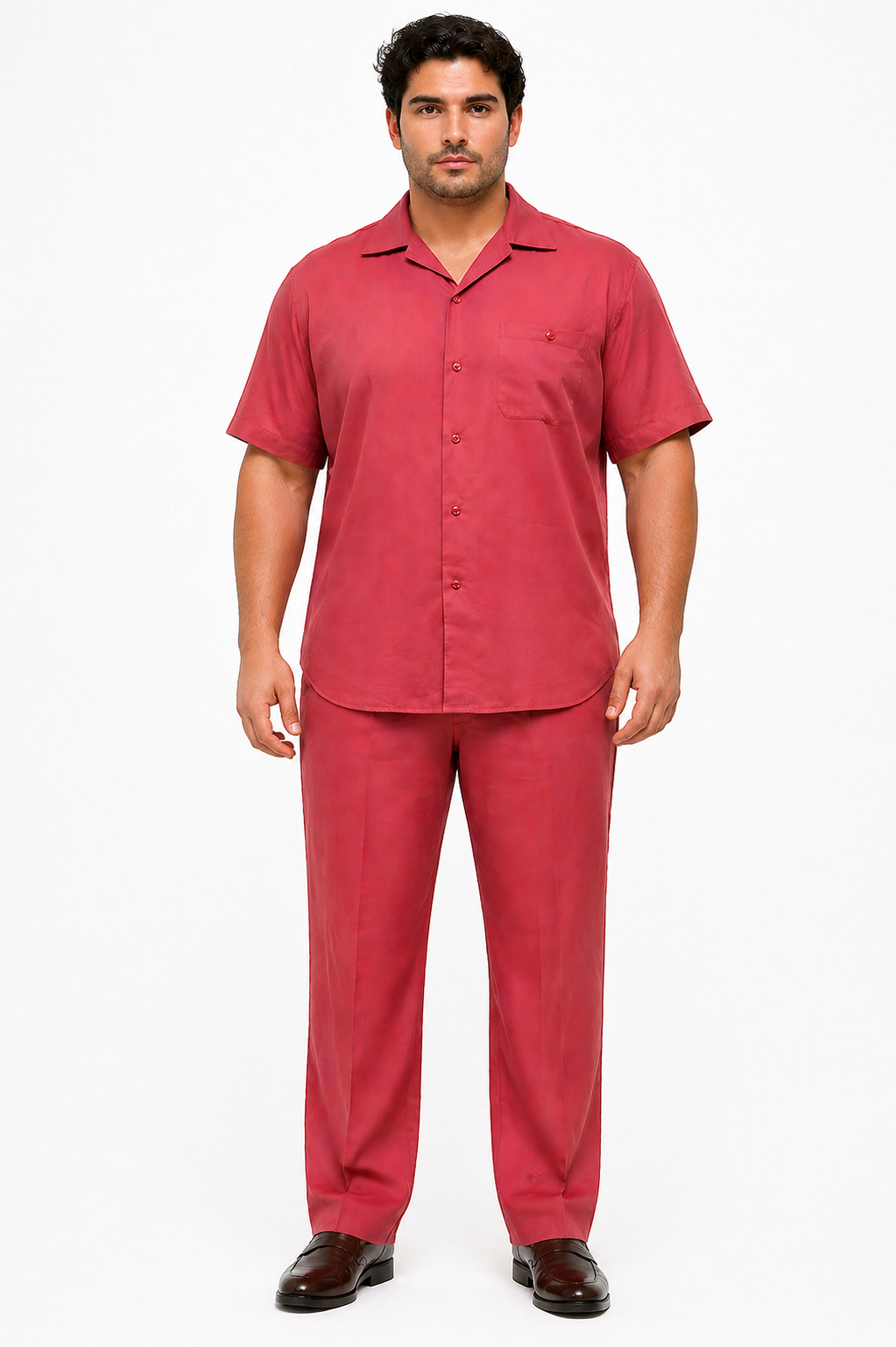 Men's 2 Piece Burgundy Linen Short Sleeve Casual Two Piece Mens Walking Outfit For Sale Pant Sets Casual Big Size Suit