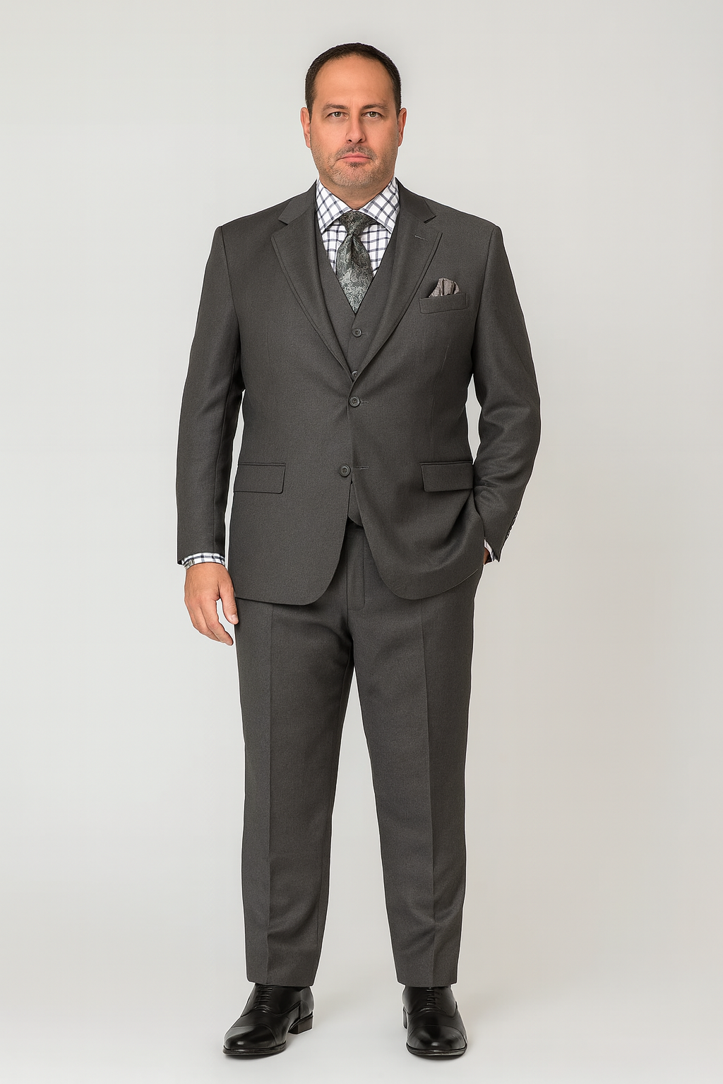 Men's 3 Button Sharkskin Grey Cheap Priced Business Suits Clearance Sale