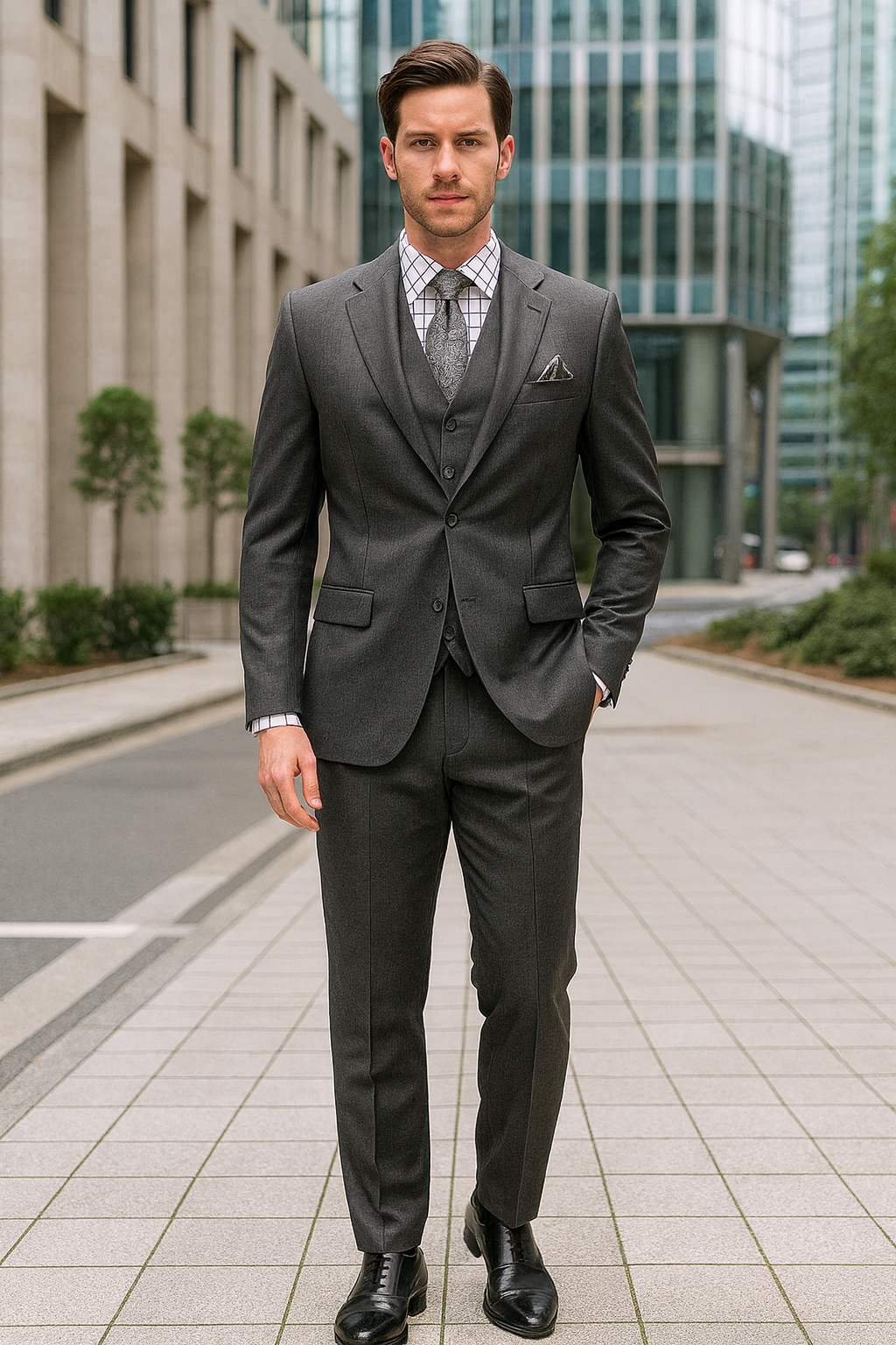 Men's 3 Button Sharkskin Grey Cheap Priced Business Suits Clearance Sale