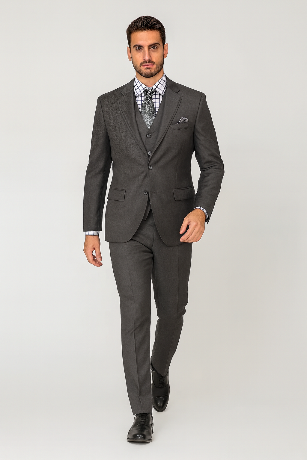 Men's 3 Button Sharkskin Grey Cheap Priced Business Suits Clearance Sale