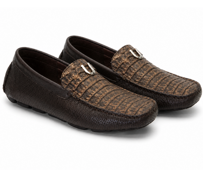 Mens Alligator Loafer Brown Dress Shoe Mens Sanded Brown Vestigium Genuine Caiman Belly Stylish Dress Loafer