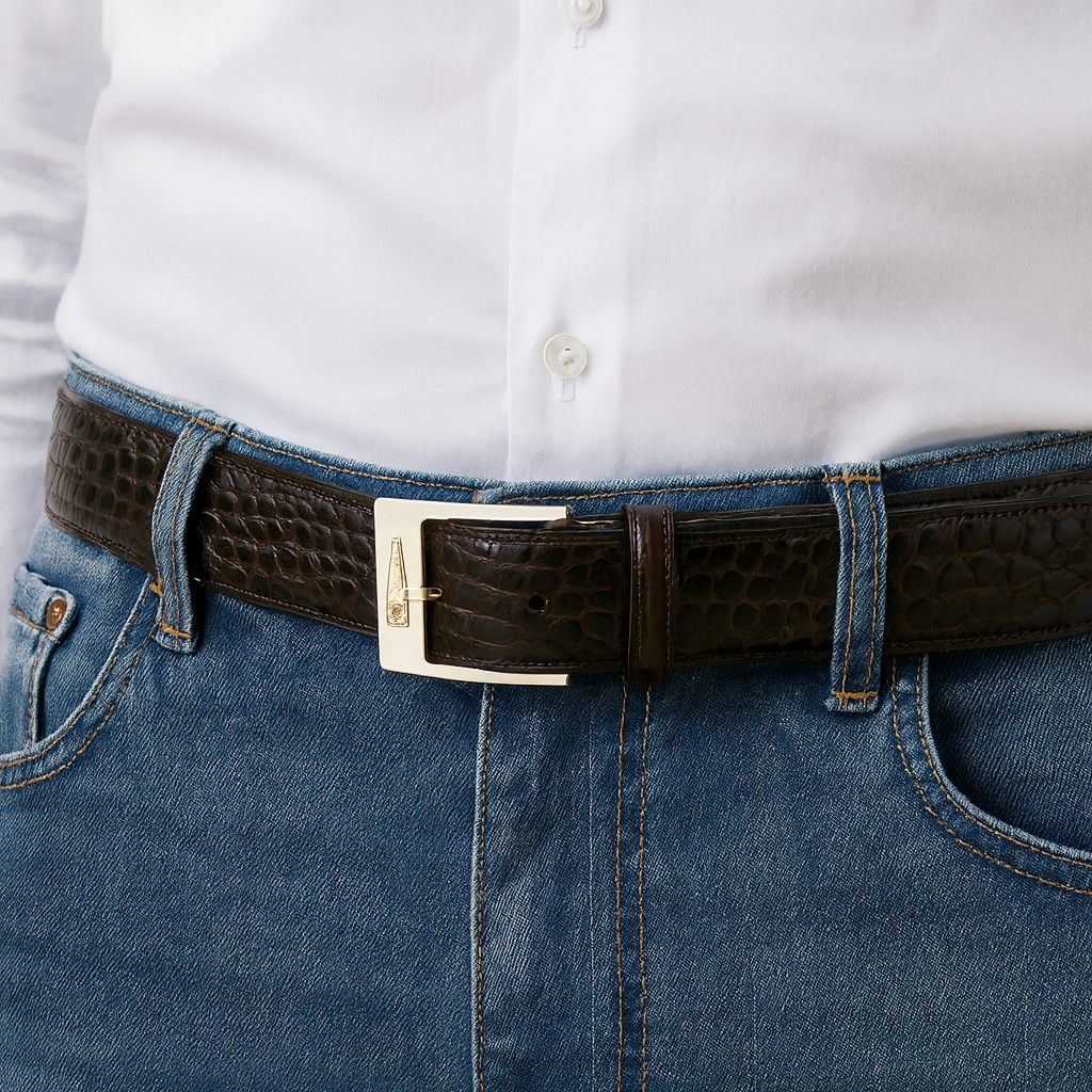 Belvedere Brown Alligator Dress Belt for Men