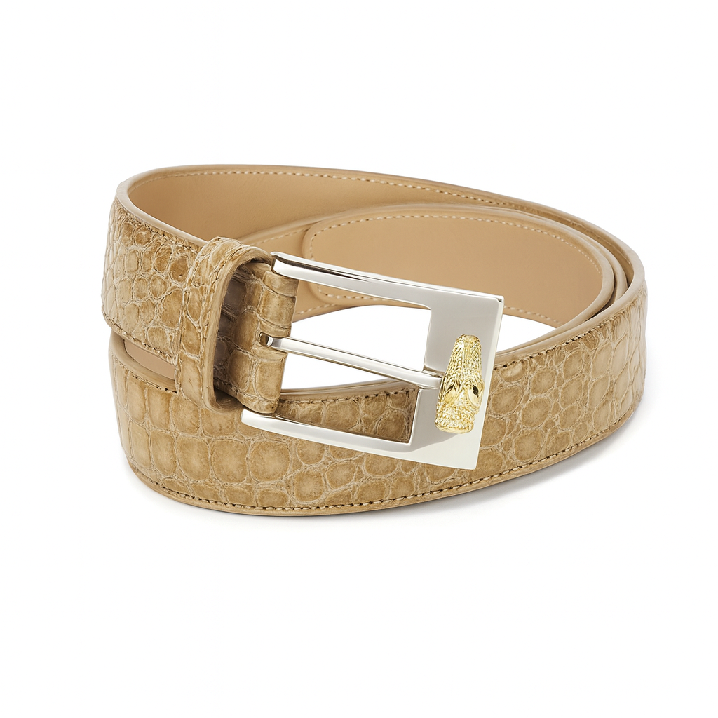 Belvedere Taupe Alligator Dress Belt for Men