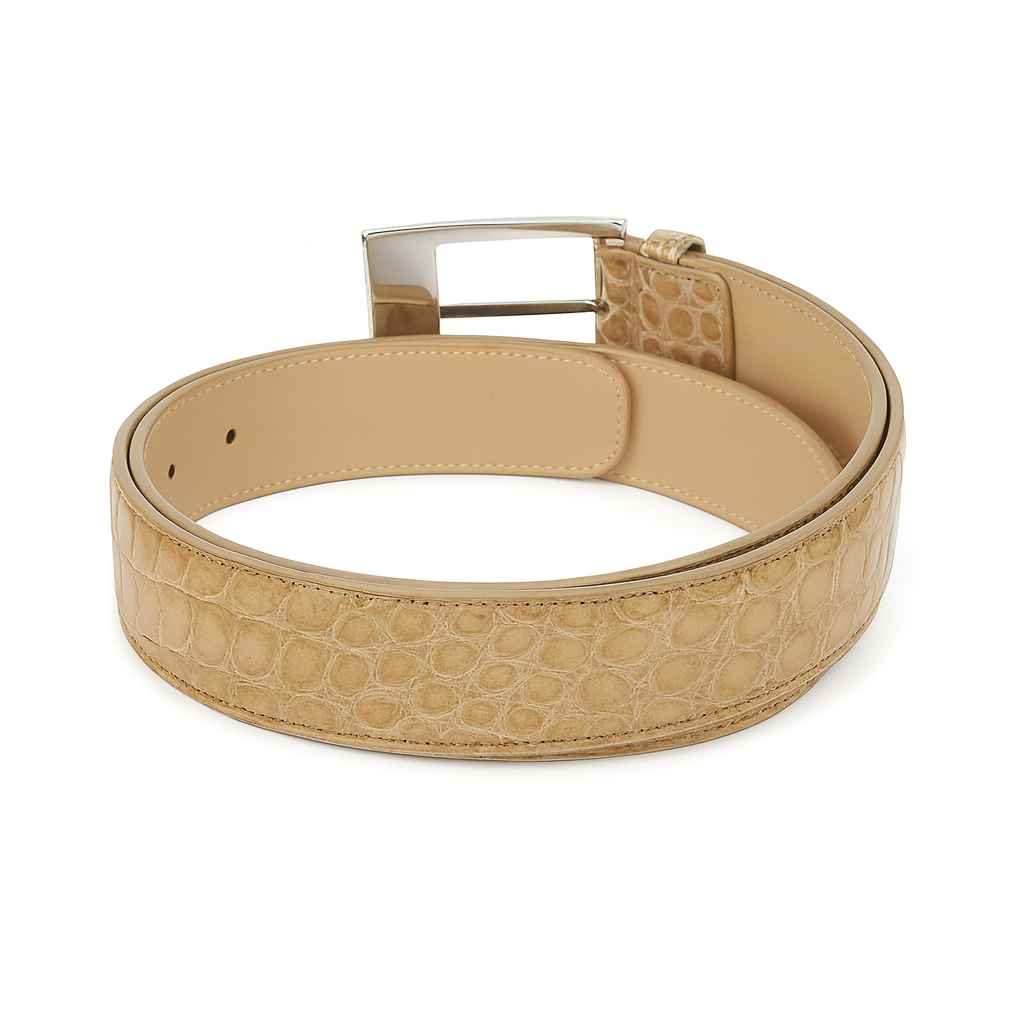 Belvedere Taupe Alligator Dress Belt for Men