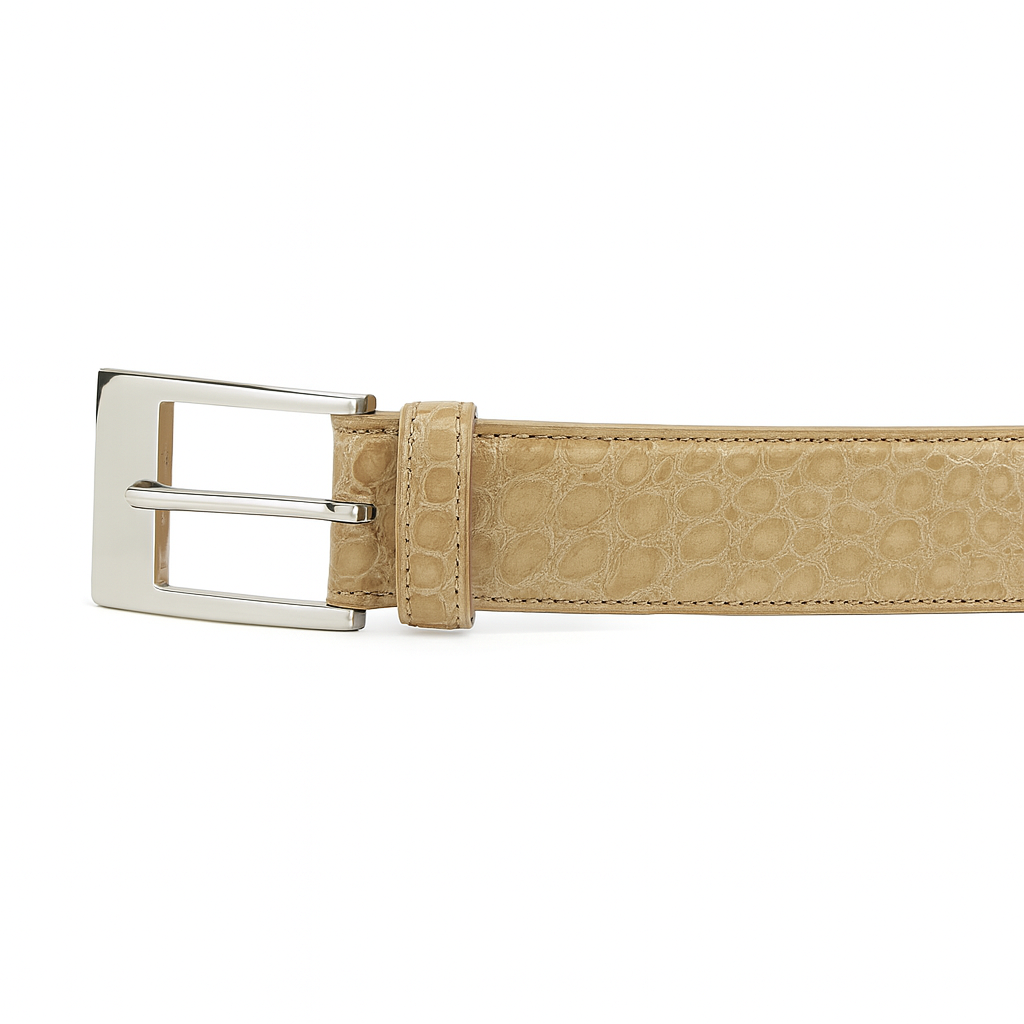 Belvedere Taupe Alligator Dress Belt for Men