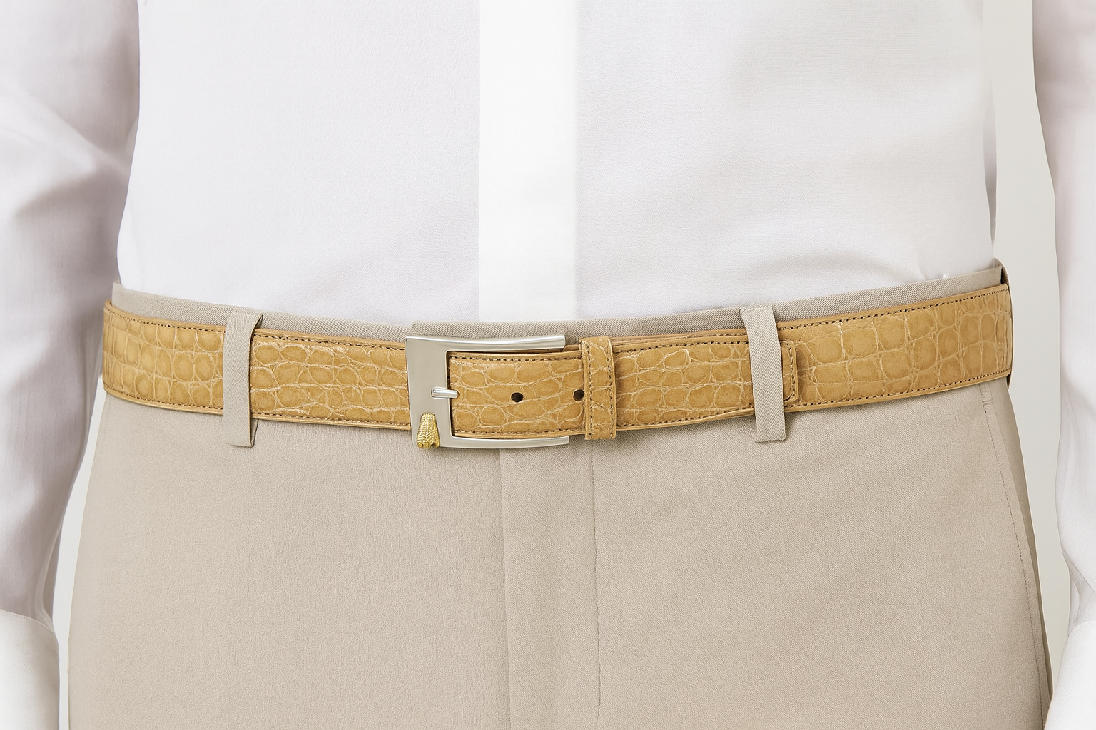 Belvedere Taupe Alligator Dress Belt for Men