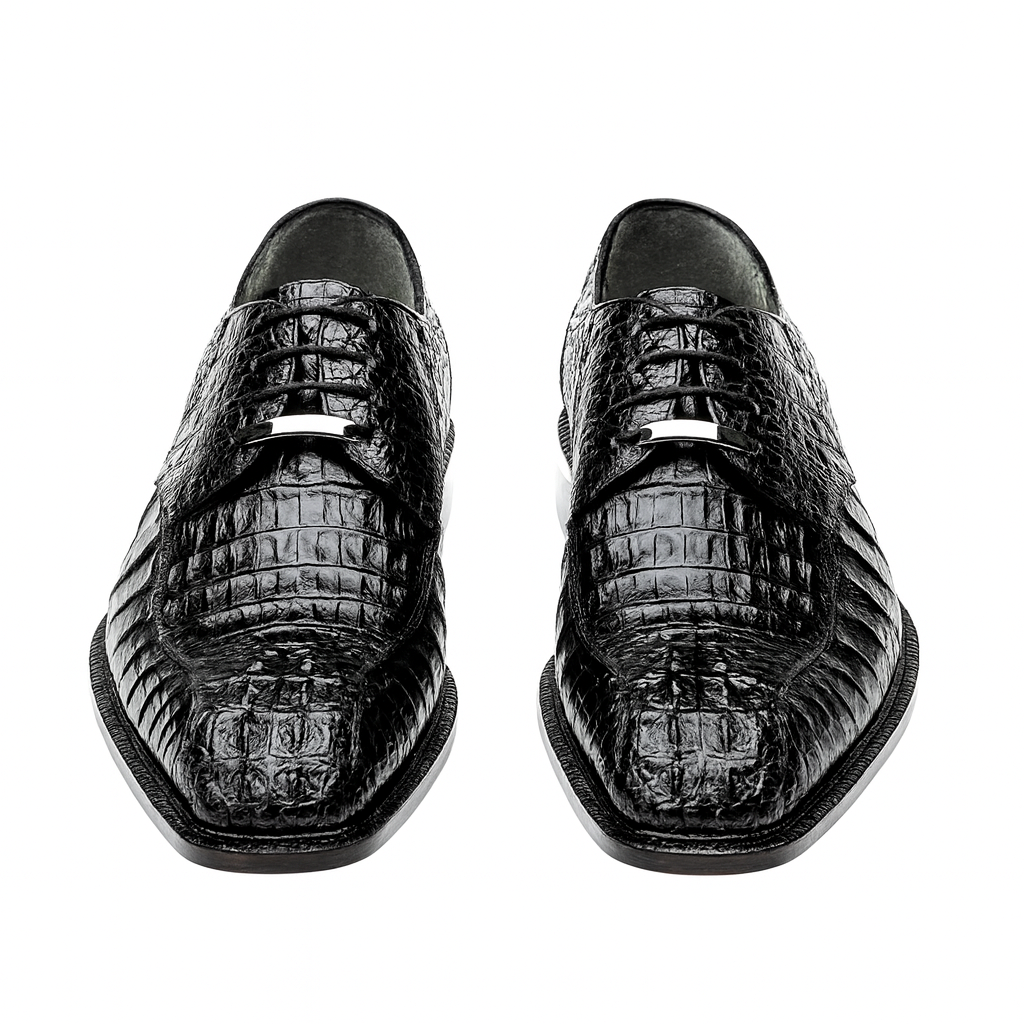 Belvedere Chapo Caiman Hornback Black Dress Shoe