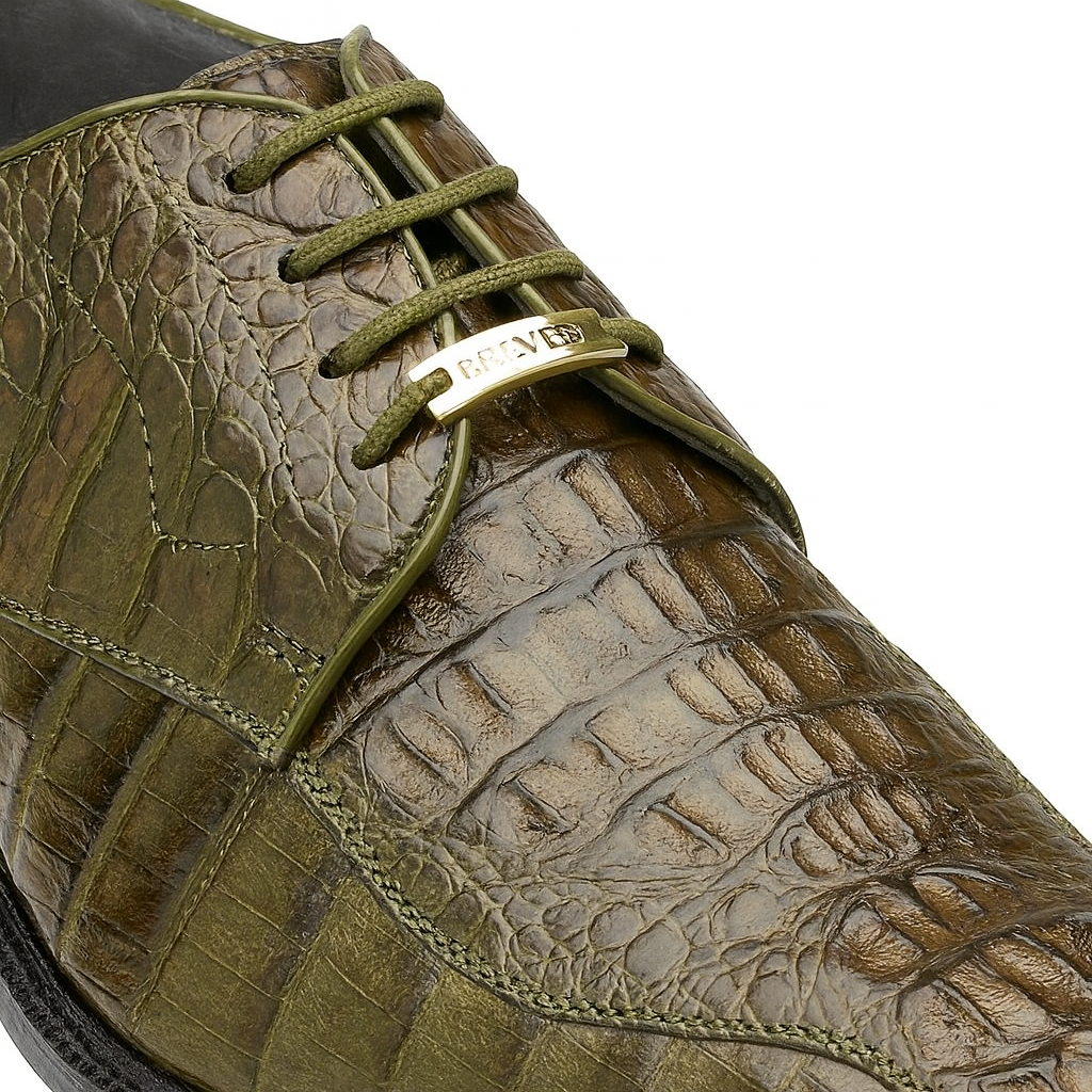 Belvedere Olive Green Caiman Hornback Dress Shoe