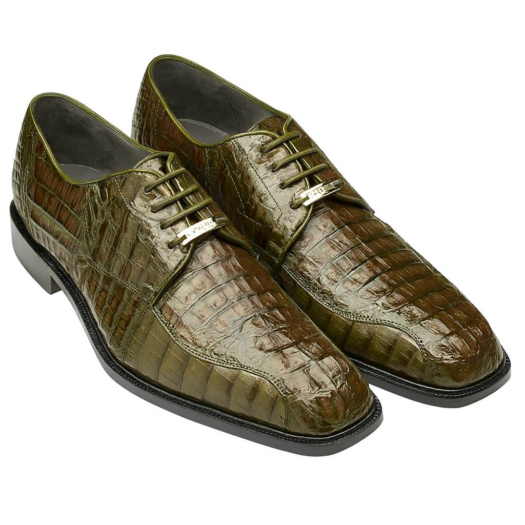 Belvedere Olive Green Caiman Hornback Dress Shoe