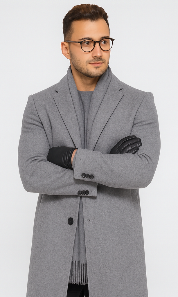Men's Big And Tall Overcoat Long Men's Dress Topcoat - Winter coat 4XL 5XL 6XL Light Grey ~ Silver Gray