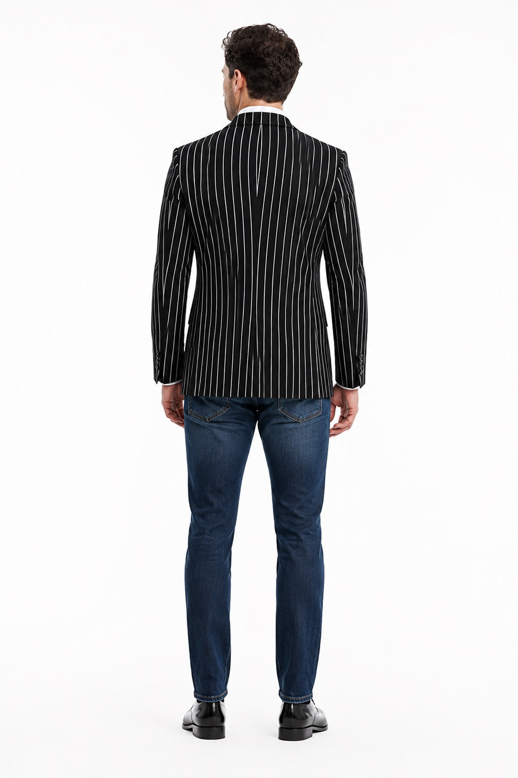 Men's Black and Bold White Stripe Two Button Casual Blazer