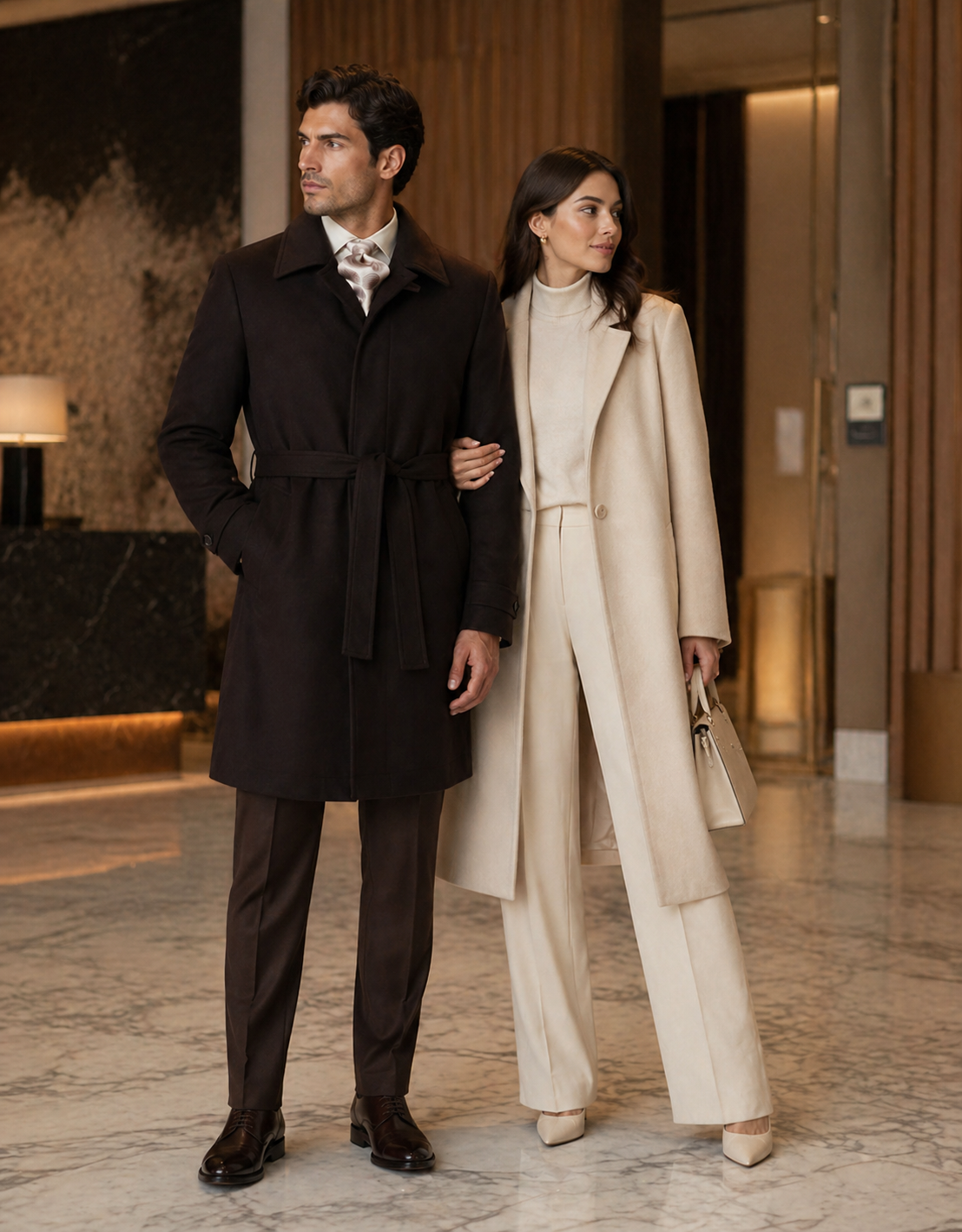 Men's Brown Wool Gabardine Belted Duster Coat