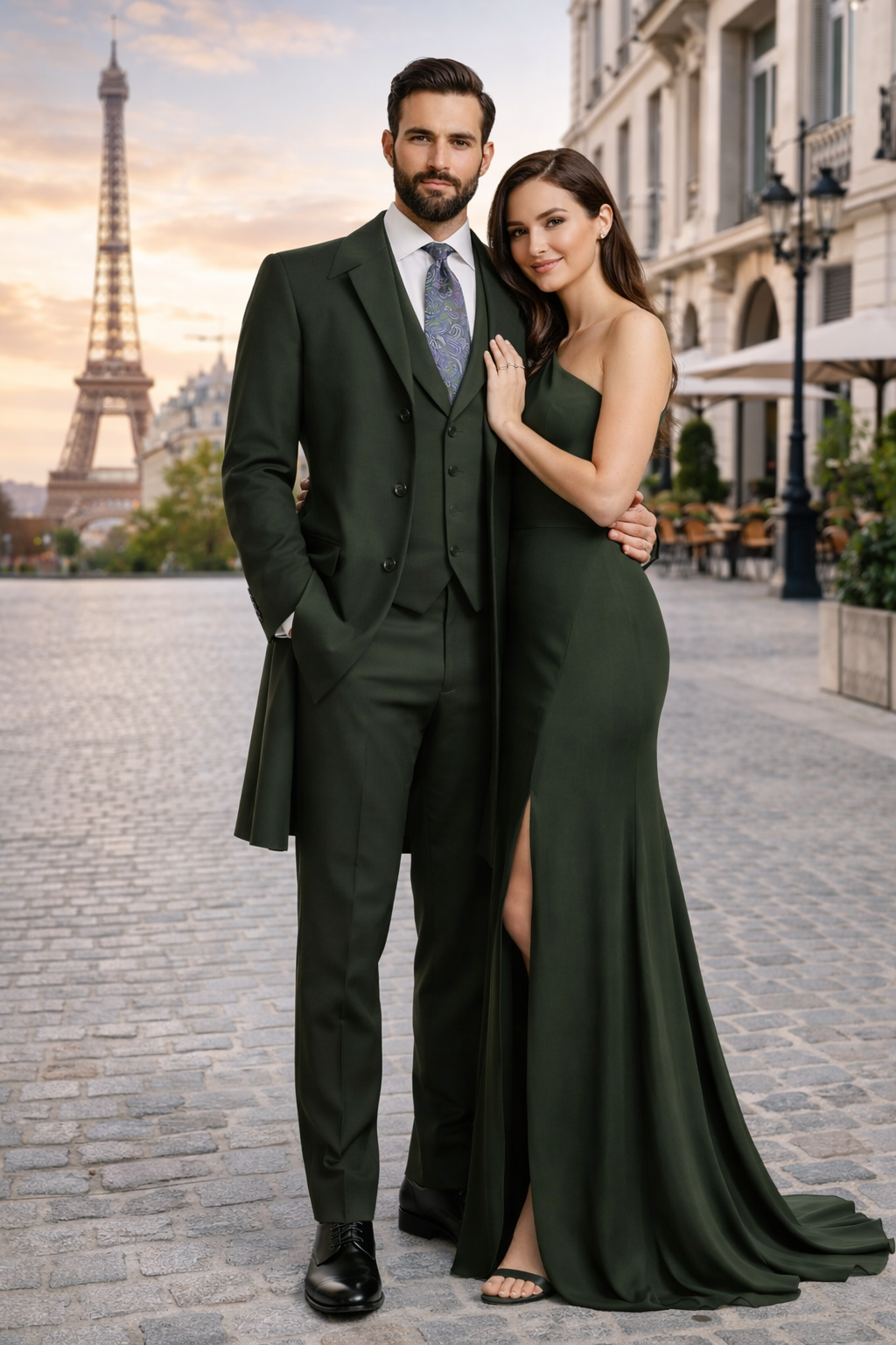Wool Gabardine Belted Men's Green Duster Coat