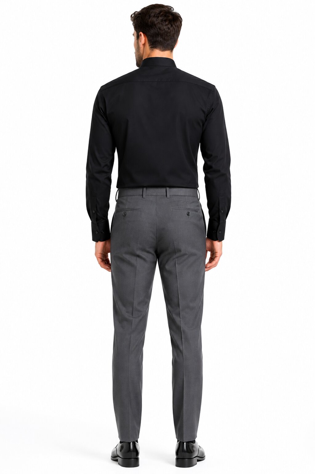 Solid Banded French Cuff Dress Mandarin Collarless Preacher Round Style Black Men's Dress Shirt