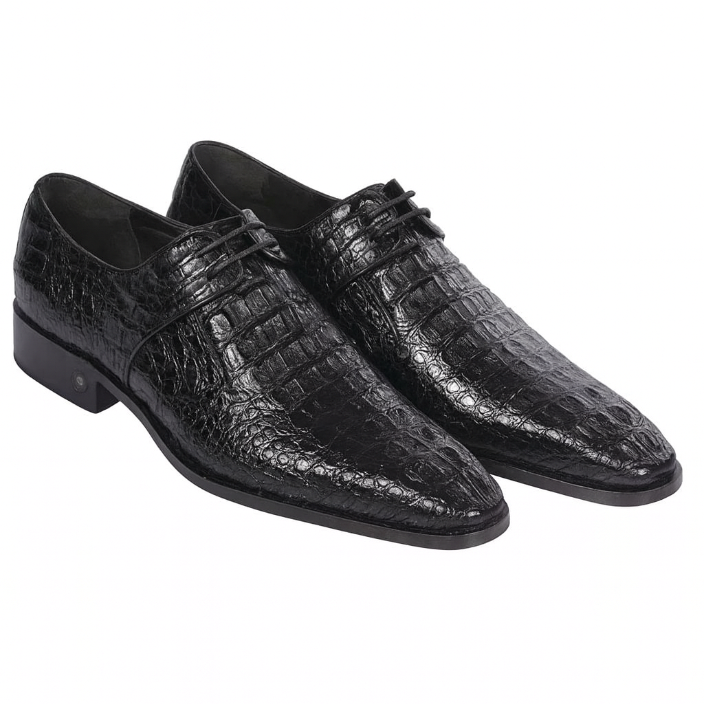 Black Crocodile Leather Men's Lace-Up Oxfords