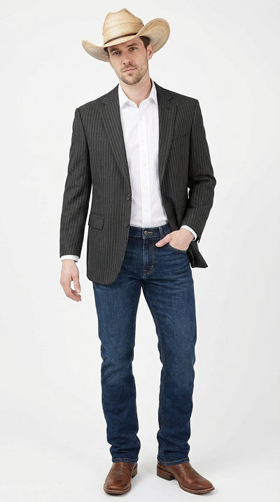 Mens Black Pinstripe Western Blazer β Classic Cowboy Style Jacket for Business, Formal and Smart Casual Wear