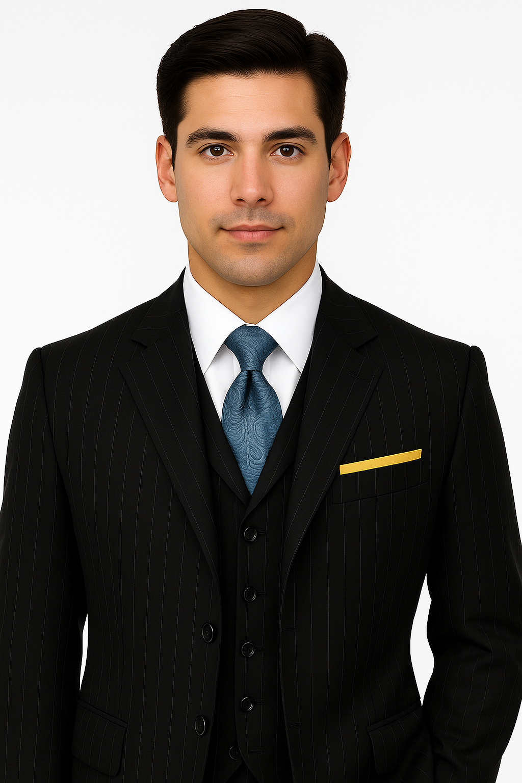 3 Button 3 Piece Suits Vested 100% Wool Suits Vested Black Stripe ~ Pinstripe Pleated Pants