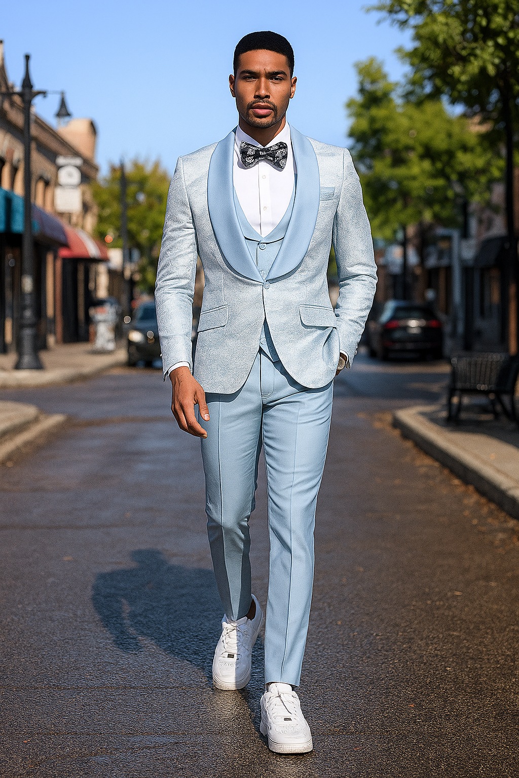 2026 Prom Blue Double-Breasted Tuxedo by Tazzio