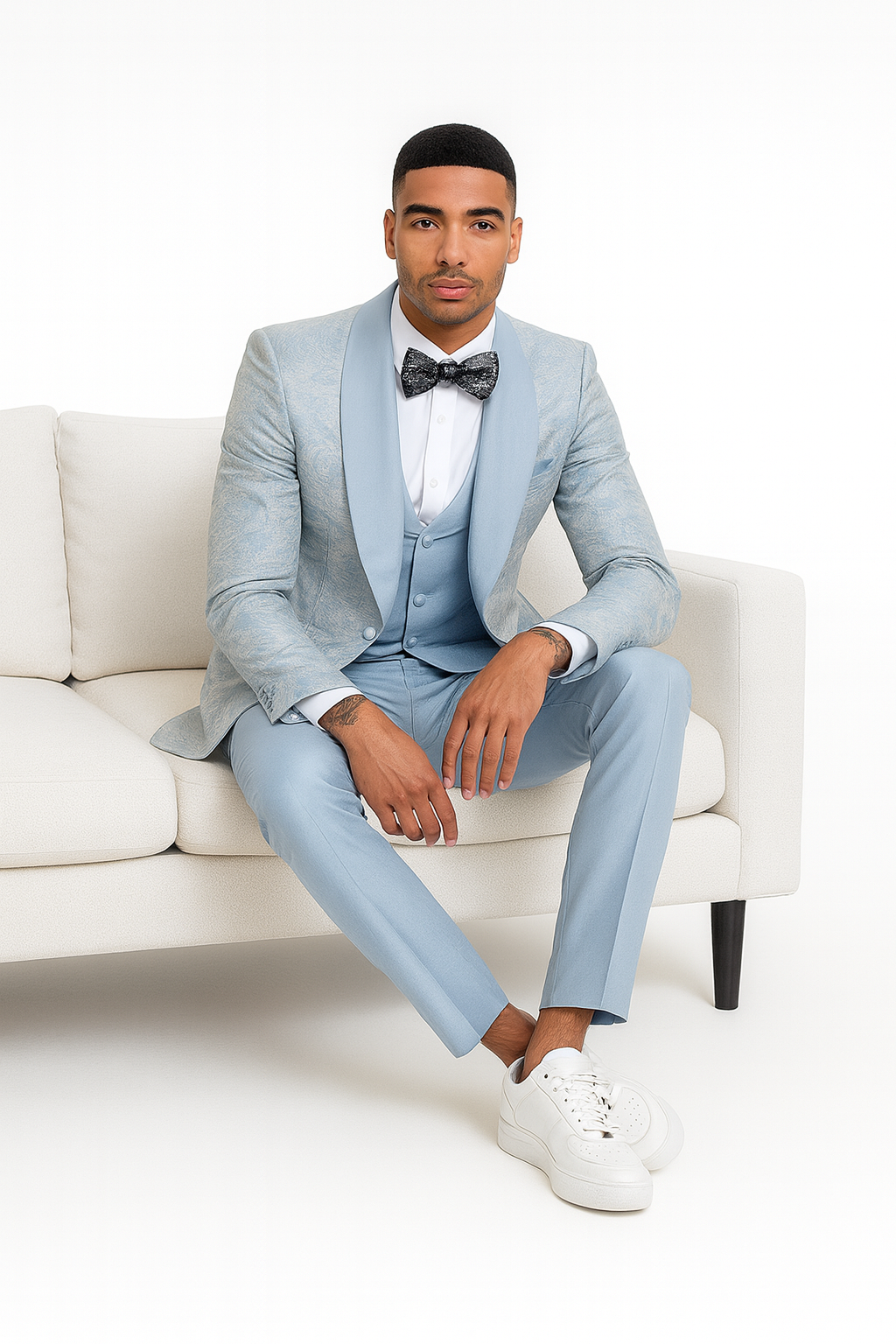Blue Tuxedo Suit with Double-Breasted Vest by Tazzio