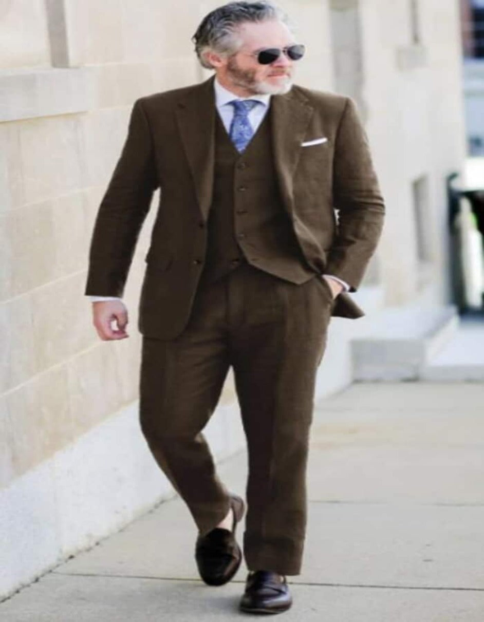 Brown Linen Summer Suit for Men-Beach Wedding