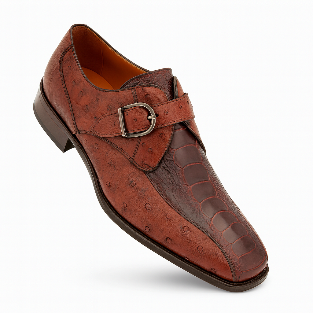 Mezlan Full Quill Ostrich Monk Strap Shoes