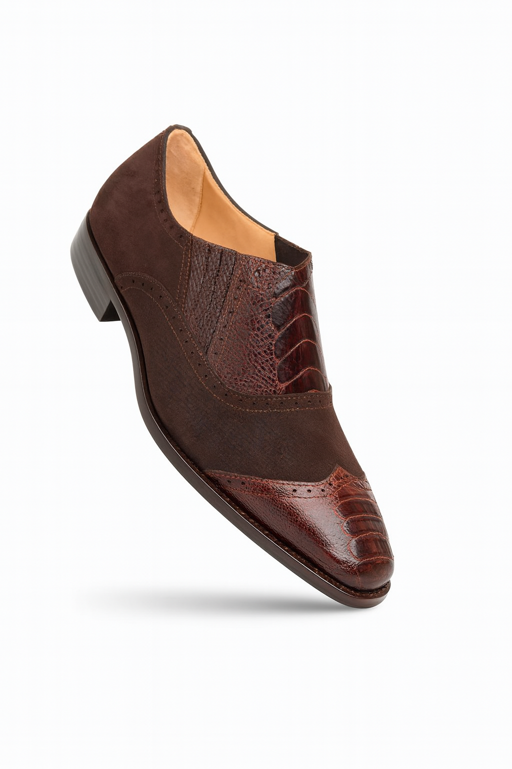 Mezlan Ostrich & Suede Gored Slip On Dress Shoes