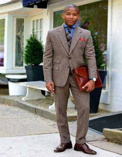 Mens Brown Tweed Suit - Wool Suit - Winter Fabric Heavy Suit