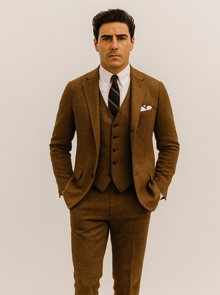 Mens Brown Tweed Suit- Brown Winter Fabric Heavy Suit