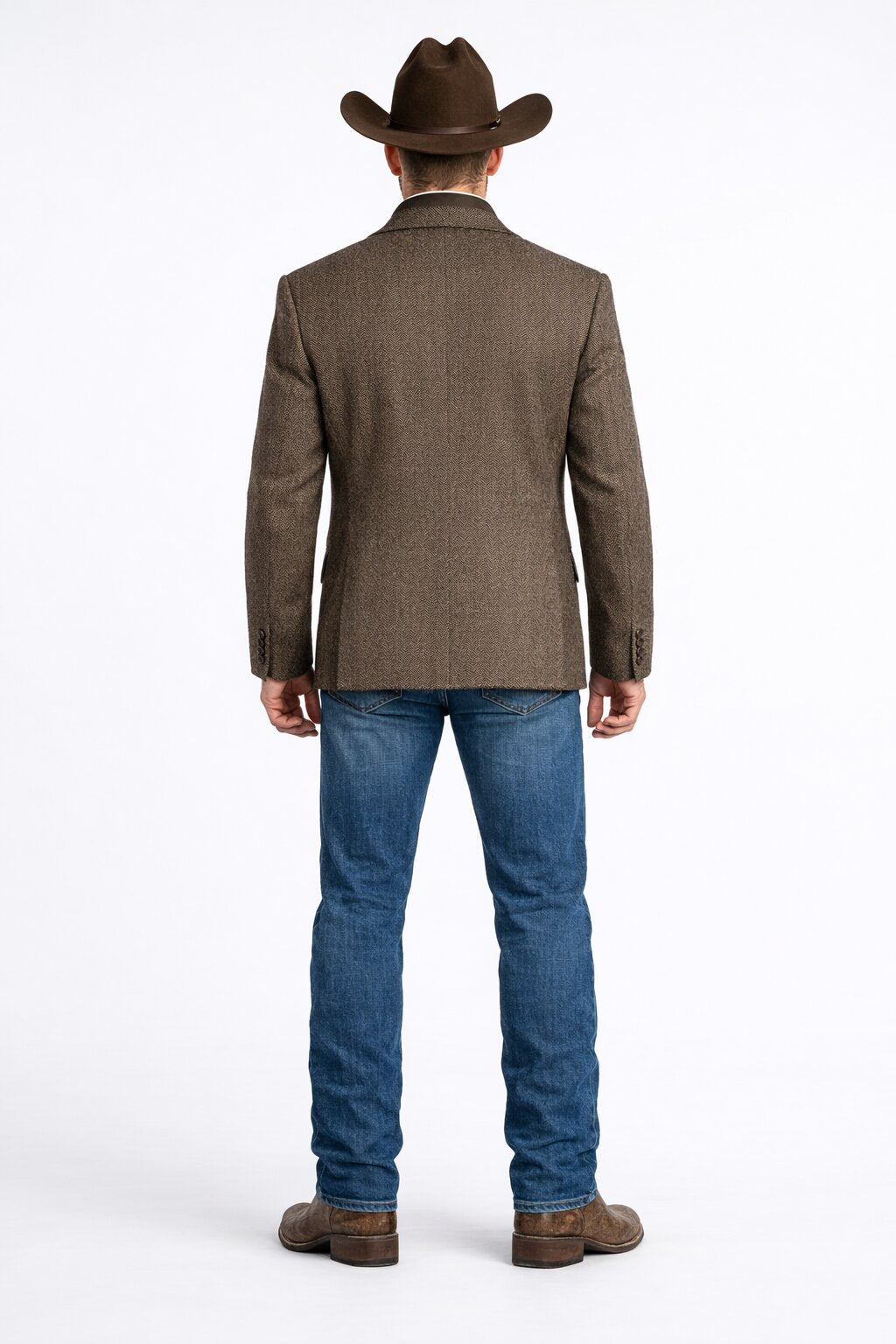 Men’s Brown Herringbone Tweed Cowboy Western Blazer – Classic Country Sport Coat Jacket for Ranch Wear, Cowboy Jacket