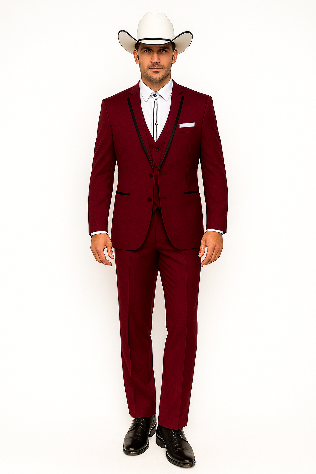 SKU#JA60892 Country Tuxedos For Weddings Mens Western Traje Vaquero Suit - Burgundy Tuxedo