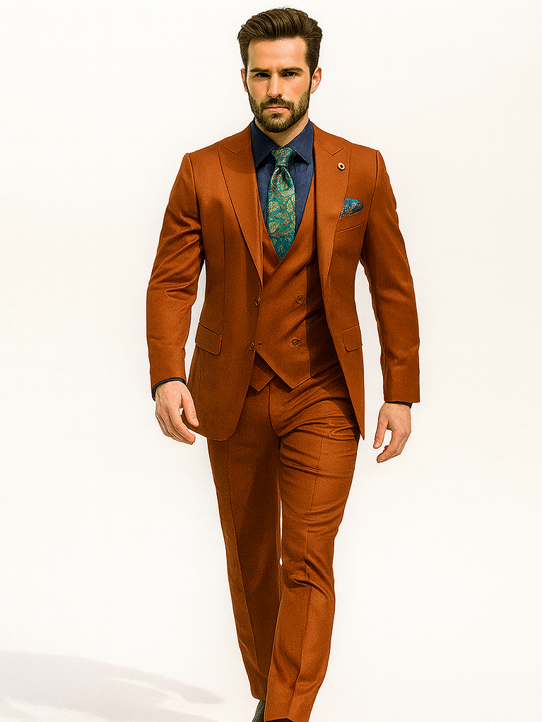 Men’s Burnt Orange 3-Piece Suit with Vest