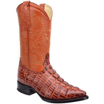 Caiman Tail Print Leather J-Toe Boots - Winter White
