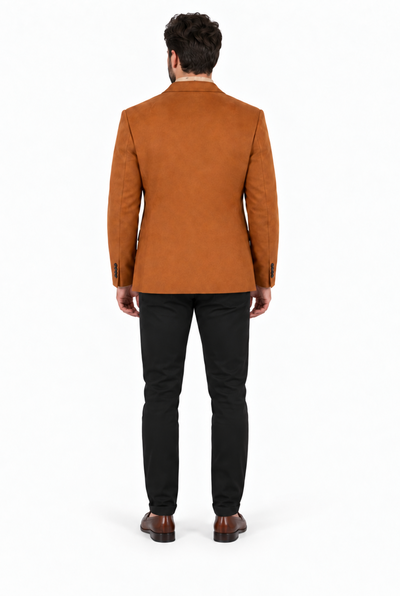 Men’s Camel Faux Suede Double Button Blazer – Stylish Casual Sport Coat
