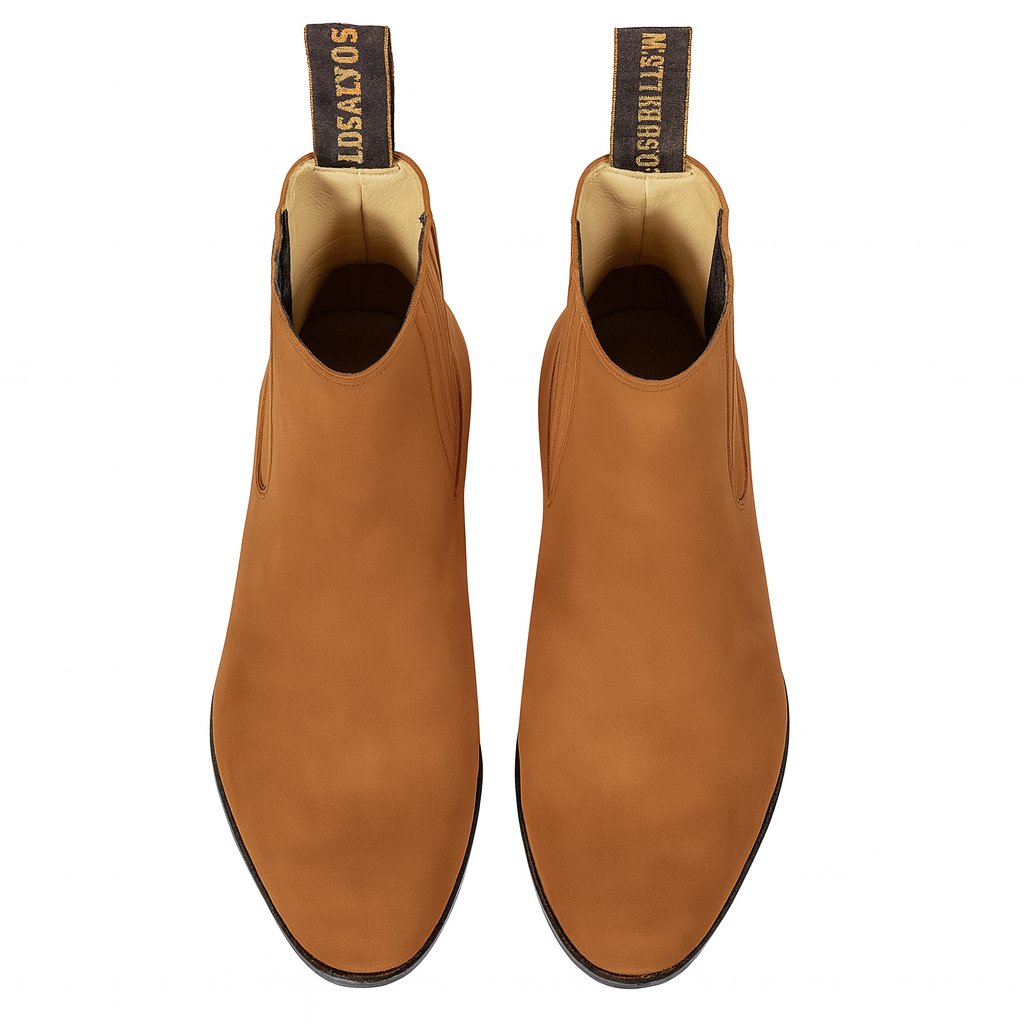 Men's Camel Genuine Suede Charro Leather Short Boots