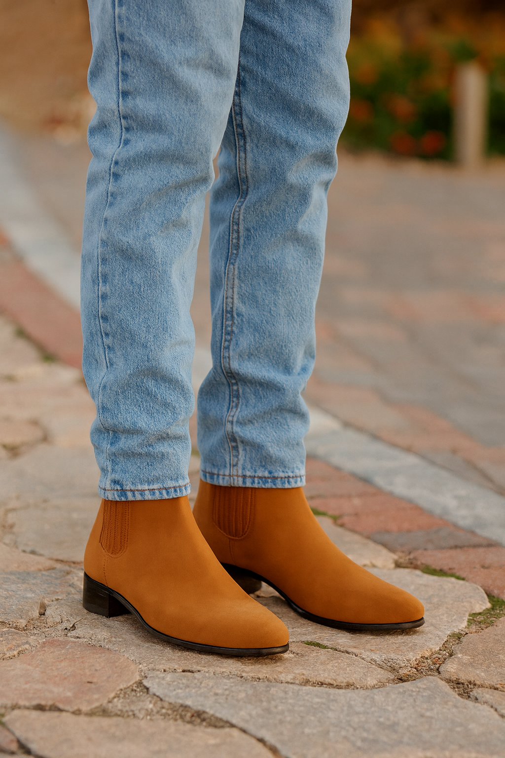 Men's Camel Genuine Suede Charro Leather Short Boots