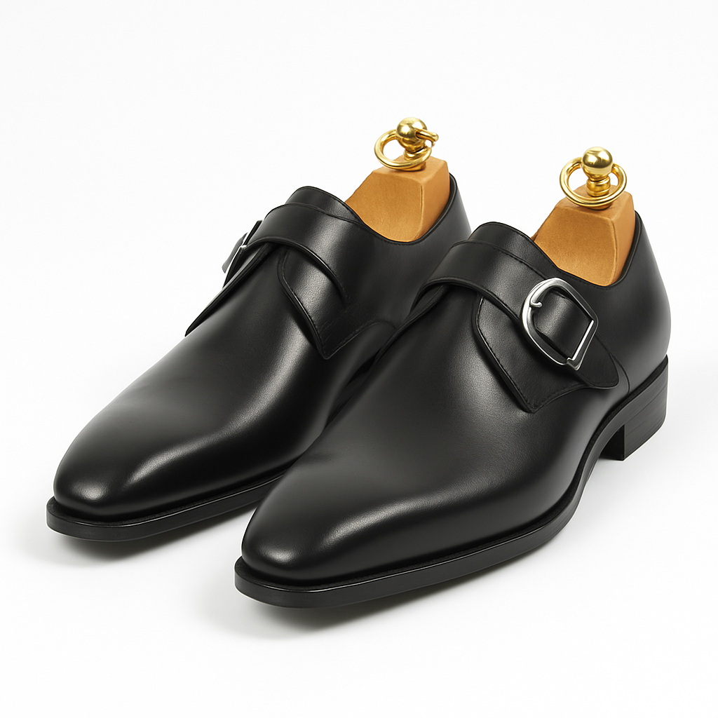 Mens Carrucci Classic Leather Fade Single D-Buckle Monk Strap Dress Shoe in Chestnut