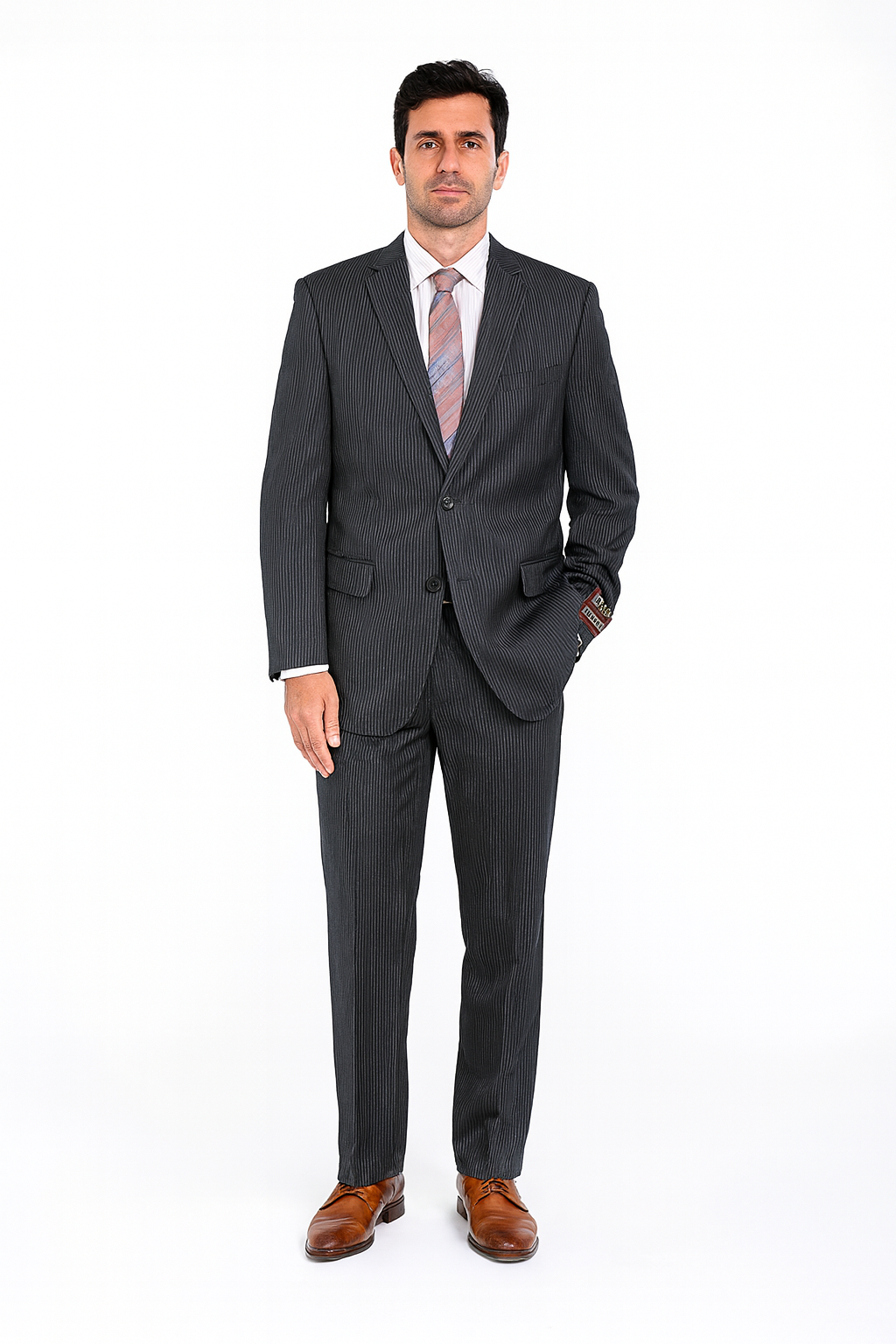 Men's Charcoal Gray Pinstripe 2-button 2 Piece Suits - Two piece Business suits Suit