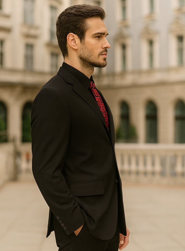 Mens Classic 3-Button Black Suit by Milano Moda