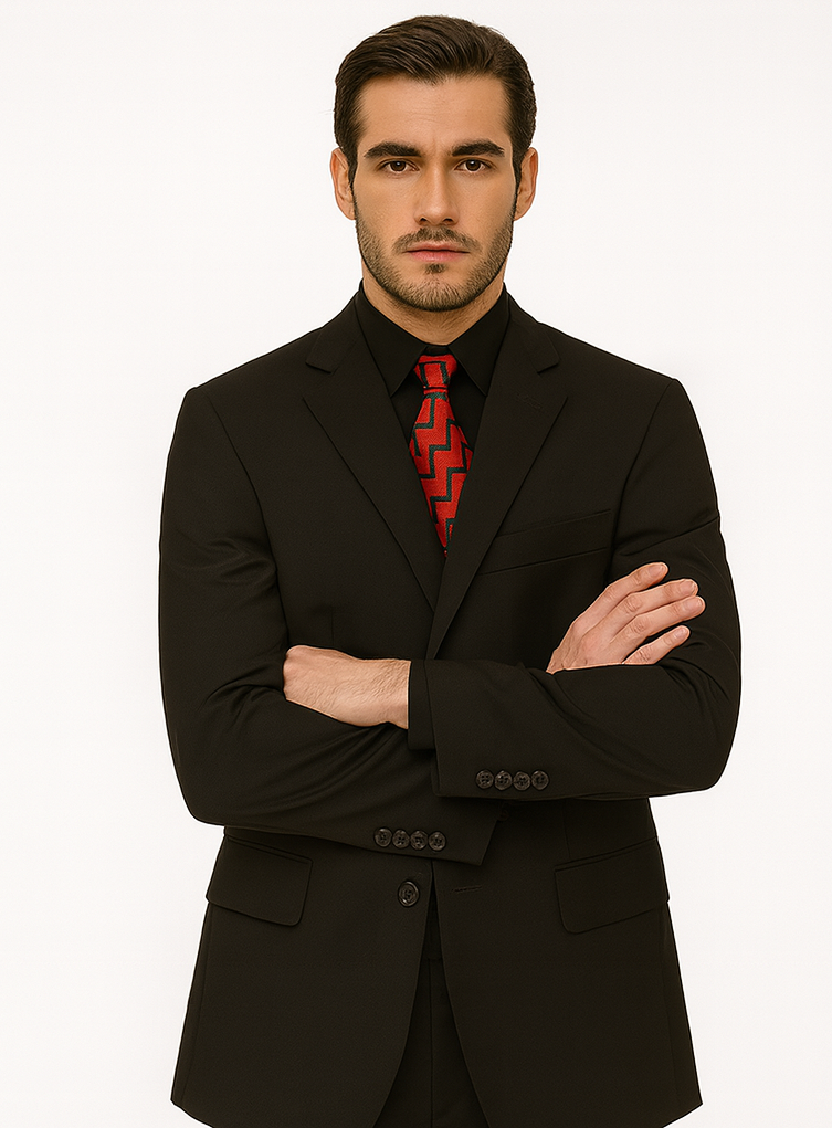 Mens Classic 3-Button Black Suit by Milano Moda