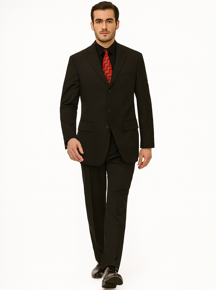 Mens Classic 3-Button Black Suit by Milano Moda