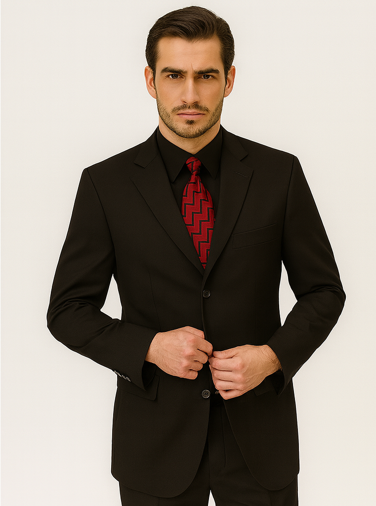 Mens Classic 3-Button Black Suit by Milano Moda