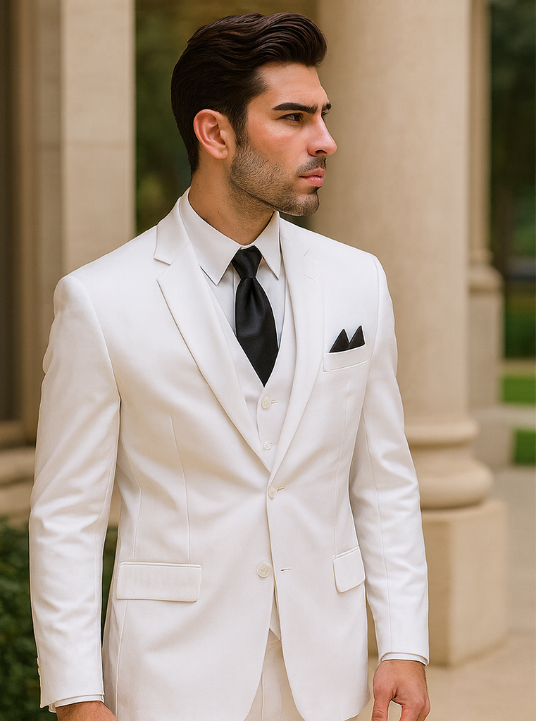 Classic 3-Button White Vested Suit for Men