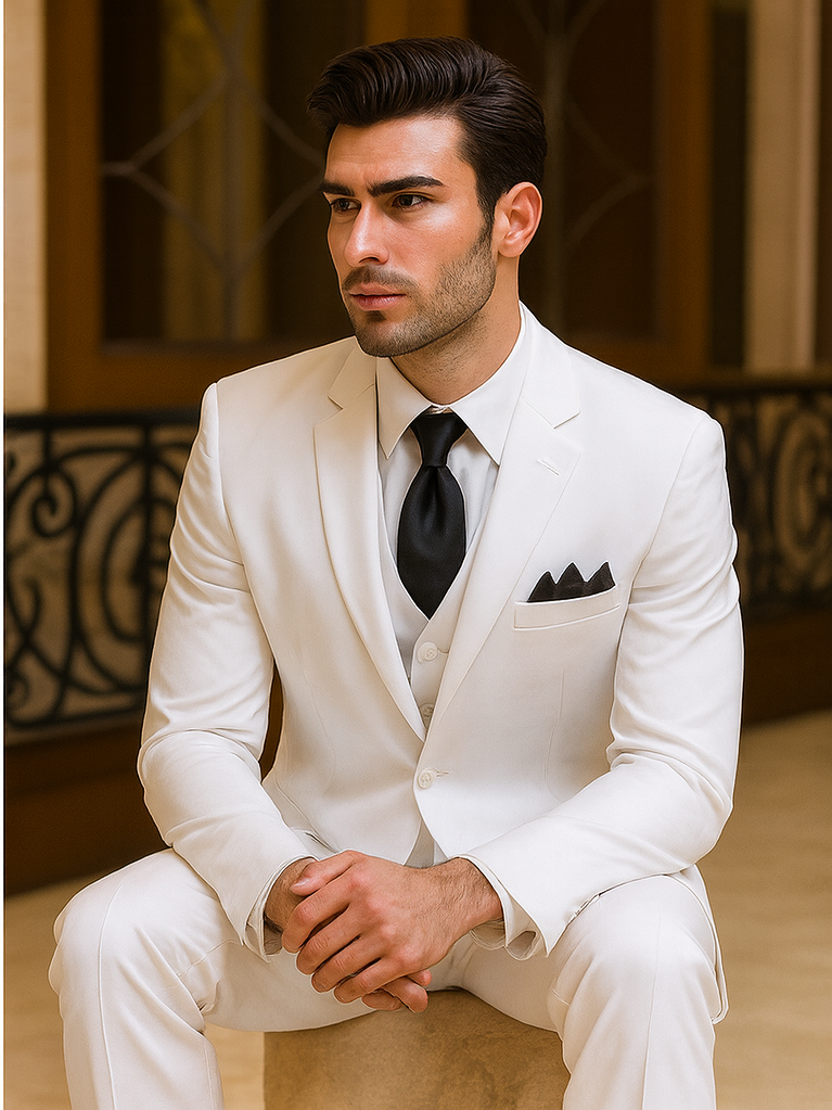 Classic 3-Button White Vested Suit for Men