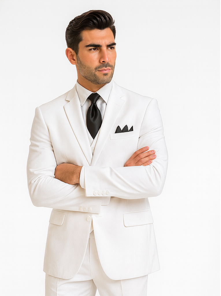 Classic 3-Button White Vested Suit for Men