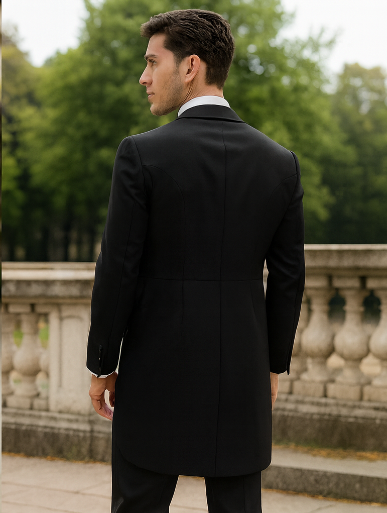 Men's Classic Black Tail Tuxedo & White Vest