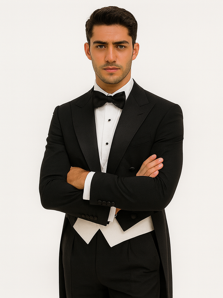 Men's Classic Black Tail Tuxedo & White Vest