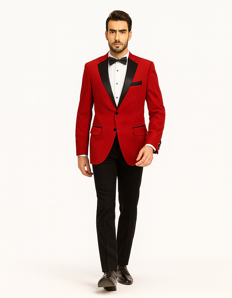 Classic Red Contrast Notch Tuxedo for Men