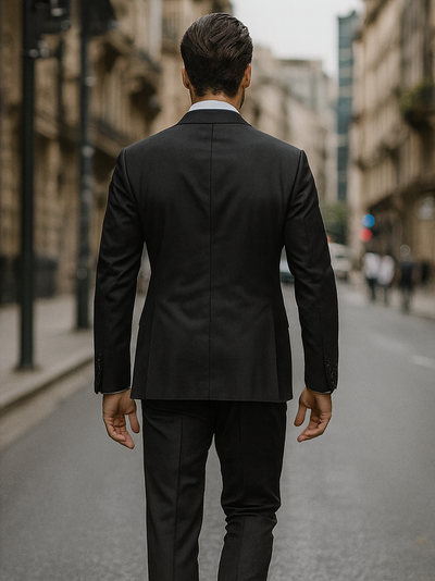 Mens Classic Poplin Double Breasted Black Suit